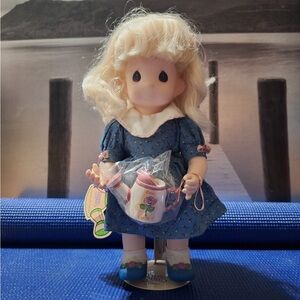 Adorable Blonde Doll in Blue Dress precious moments